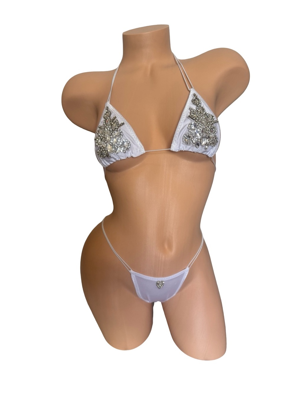 White Embellished Triangle Bikini - Designer Style